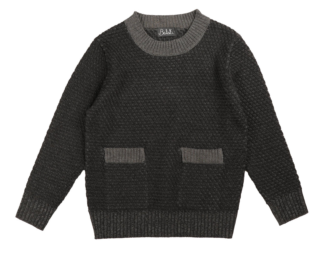 NKN144-Textured crew neck knit-CHARCOAL