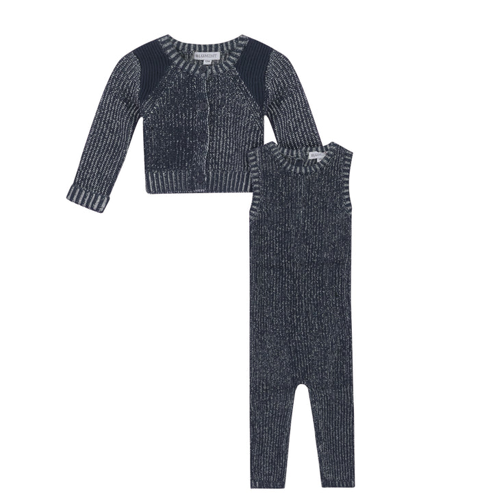 NORTH-DETAILED KNIT CARDIGAN AND OVERALL-NAVY