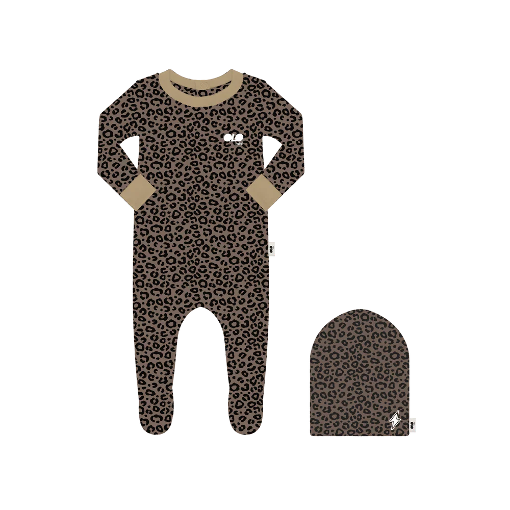 OLO SAFARI SLATE / BEIGE CUFF FOOTIE BEANIE SET