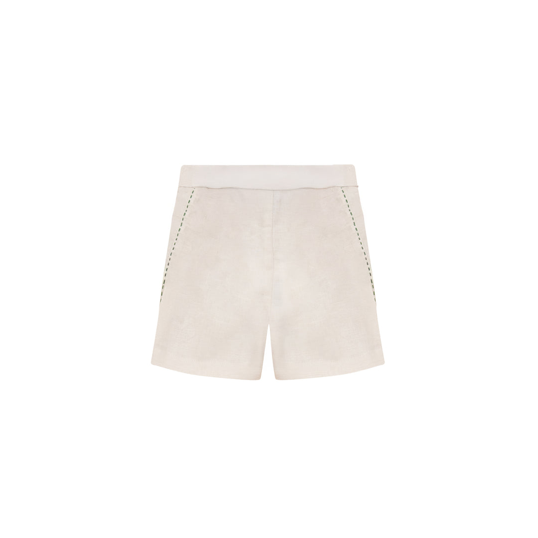 P5154-EMBROIDERY STITCHED SHORTS-SAND/MINT