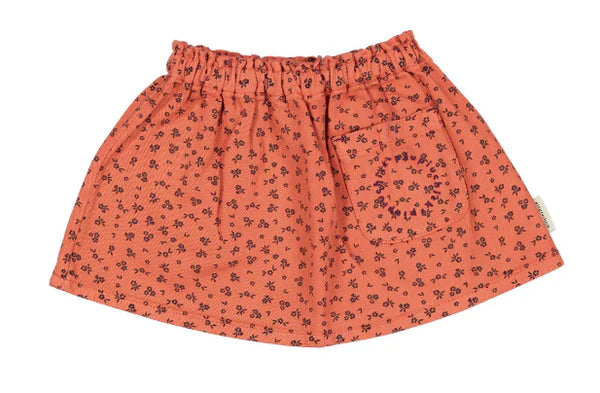 AW25.MN2508A-Short skirt elastic waits | Raspberryw/ black flowers-raspberry | cotton twill