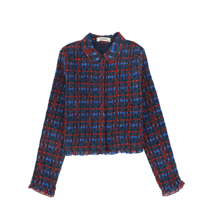 C-21807-Plaid Smocked Blouse -Plaid