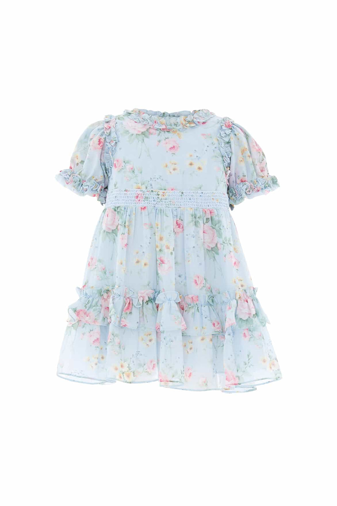 POMPADOUR GARDEN CHIFFON SMOCKED BABY DRESS-DUSK BLUE