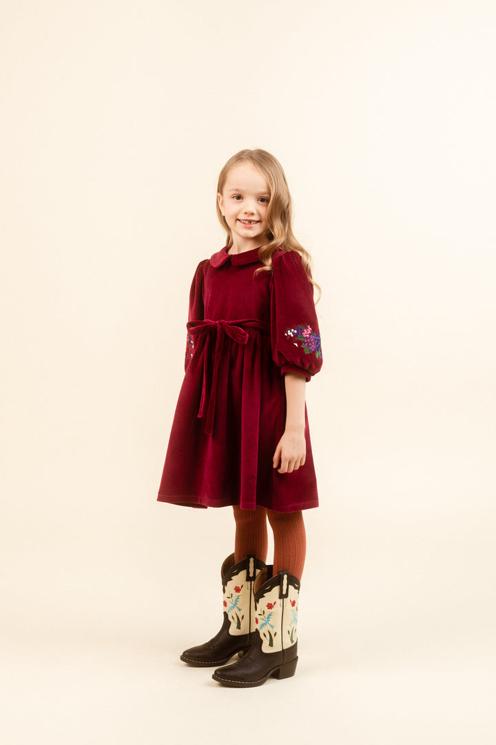 VELVET DRESS EMBROIDERED-Primula Pink