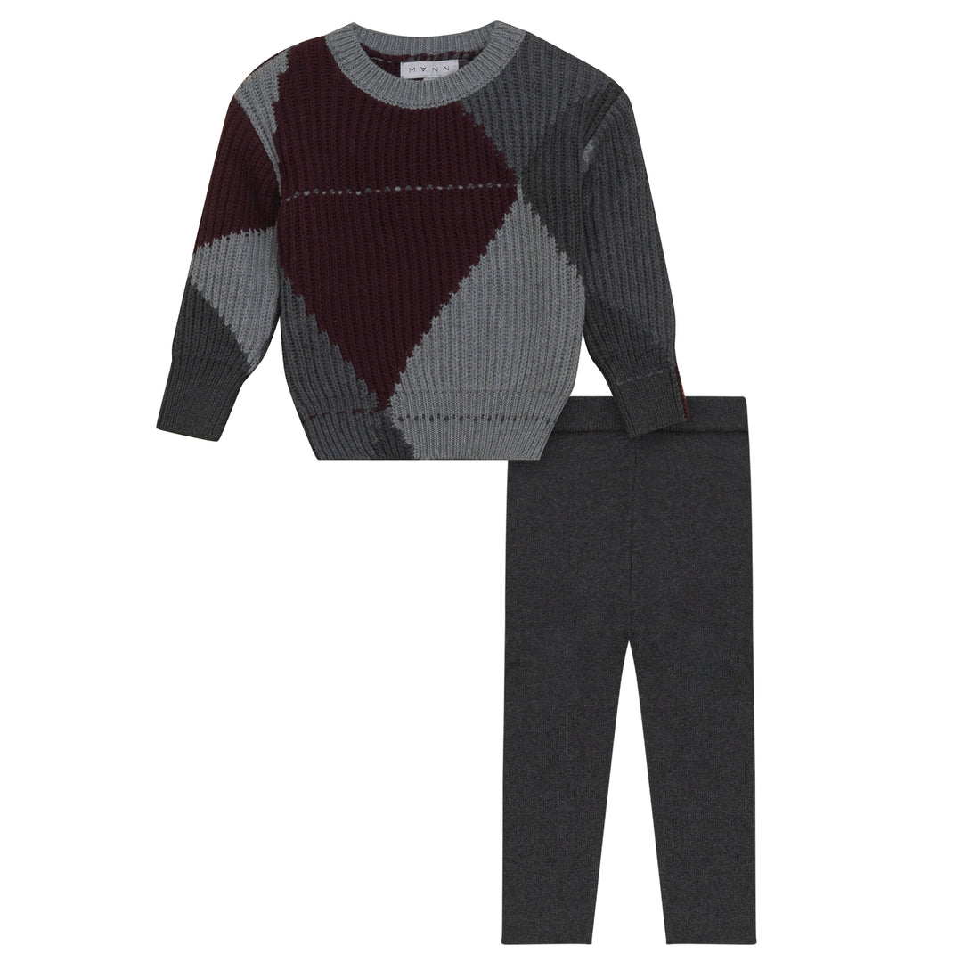 RECON-COLOR BLOCKED ARGYLE SET-GREY/BURGUNDY