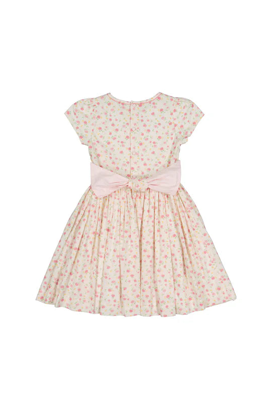 POPPY PINK SHORT PUFF SLEEVES SMOCKED DRESS