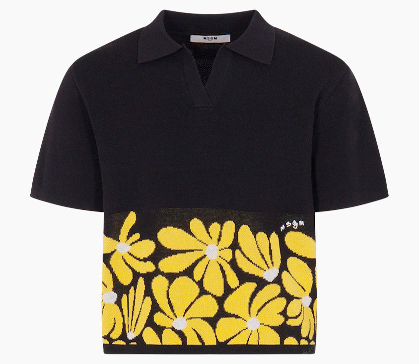 JGJP102-GIRLS BOXY KNITTED POLO-BLACK/YELLOW – whoopikids