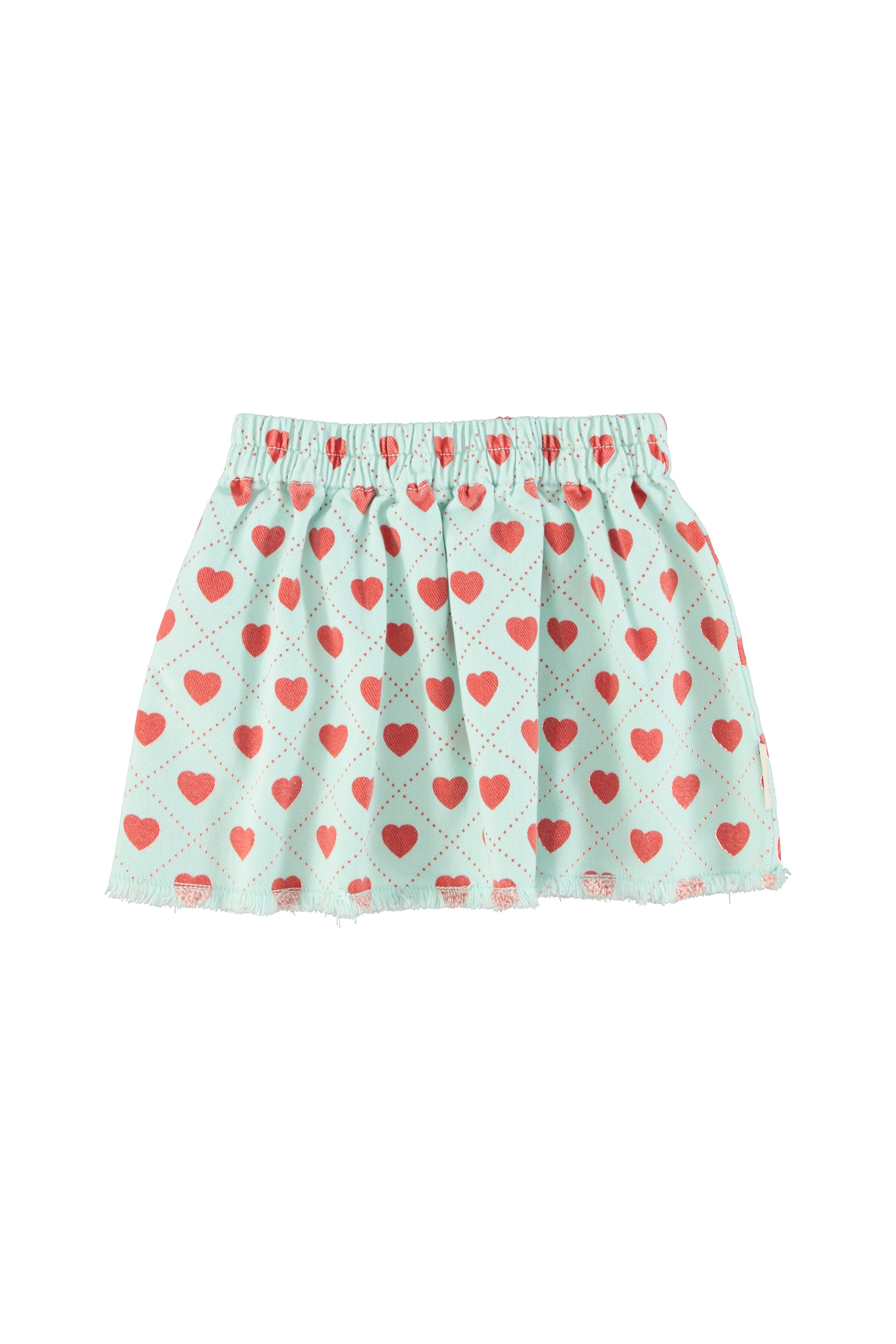 SS26.USAMN2617B-KNEE-LENGTH SKIRT - LIGHT BLUE W/ RED HEARTS