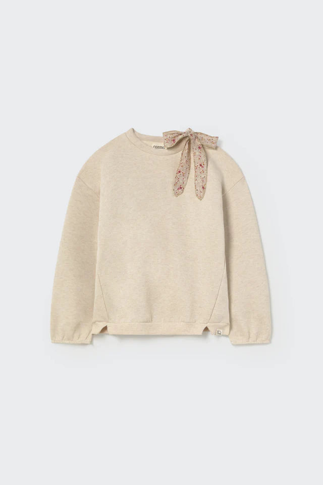 SUECIA314w5-Mélange fleece bow baby sweatshirt-stone