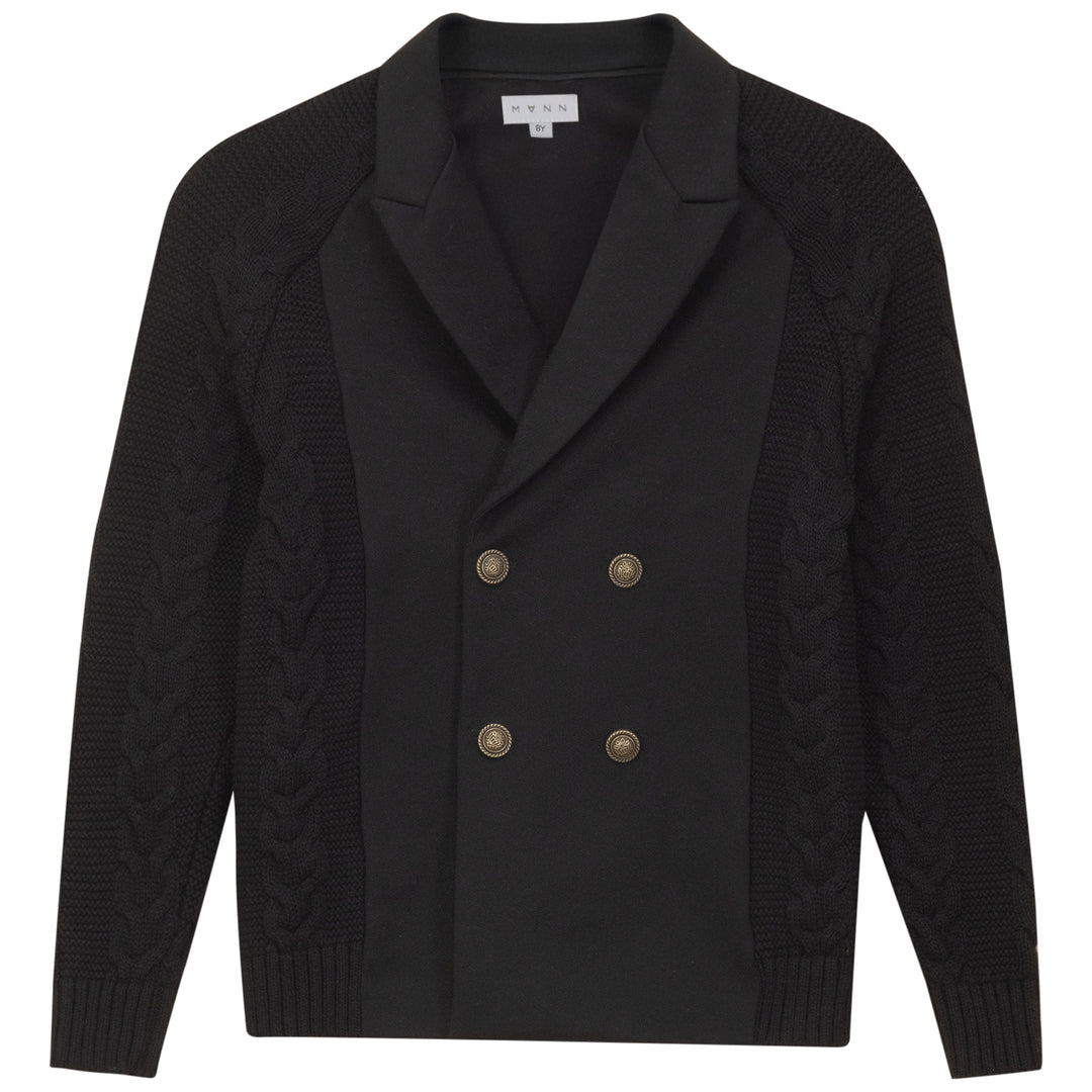 SWIFT-KNIT CABLED PONTE BLAZER-BLACK