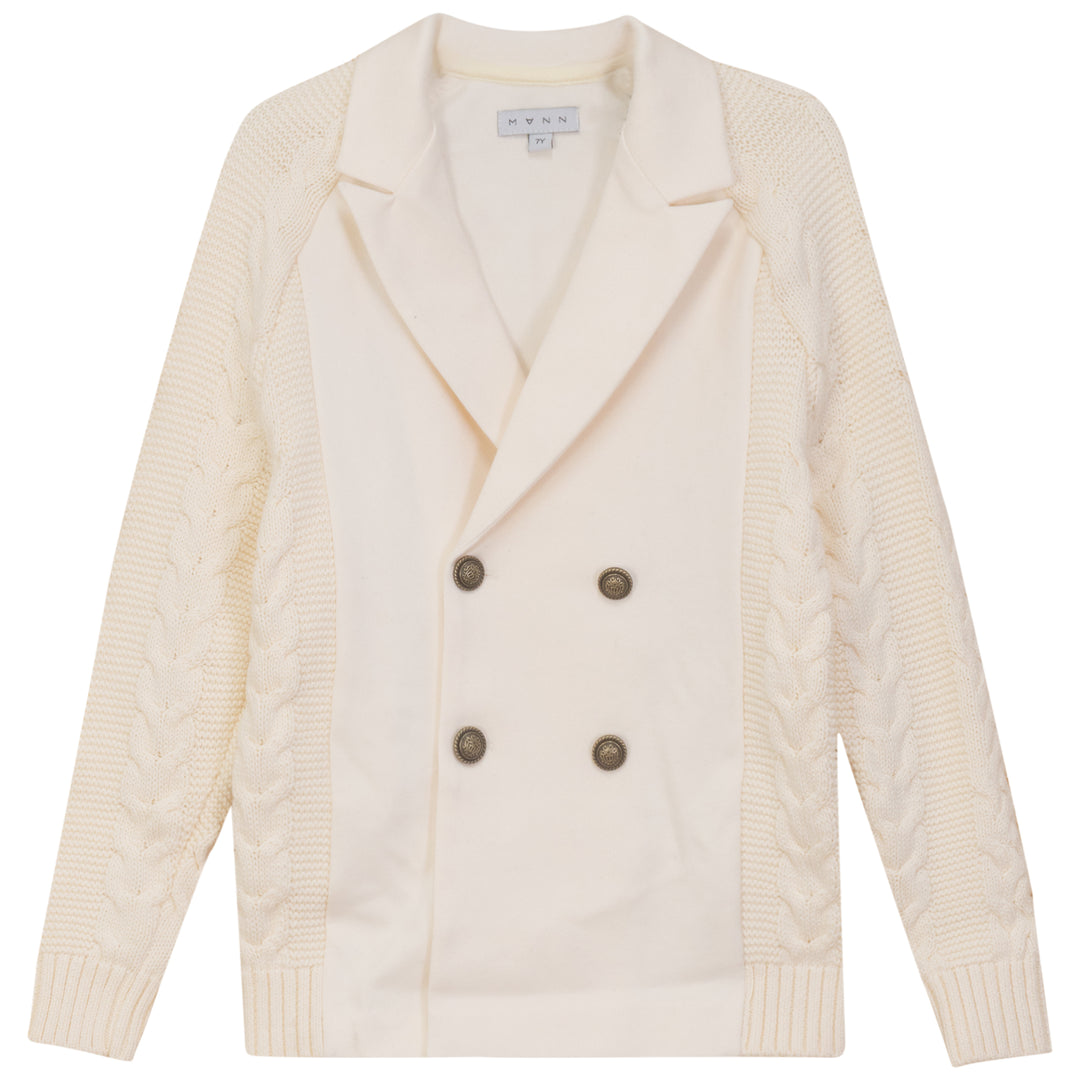 SWIFT-KNIT CABLED PONTE BLAZER-CREAM