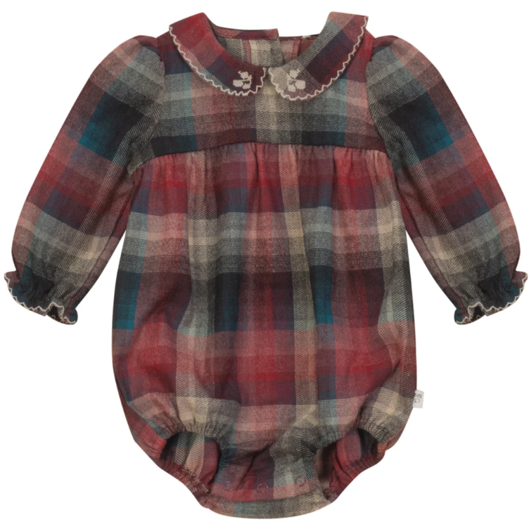 P6536-PLAID ROMPER-BLUE/BRICK