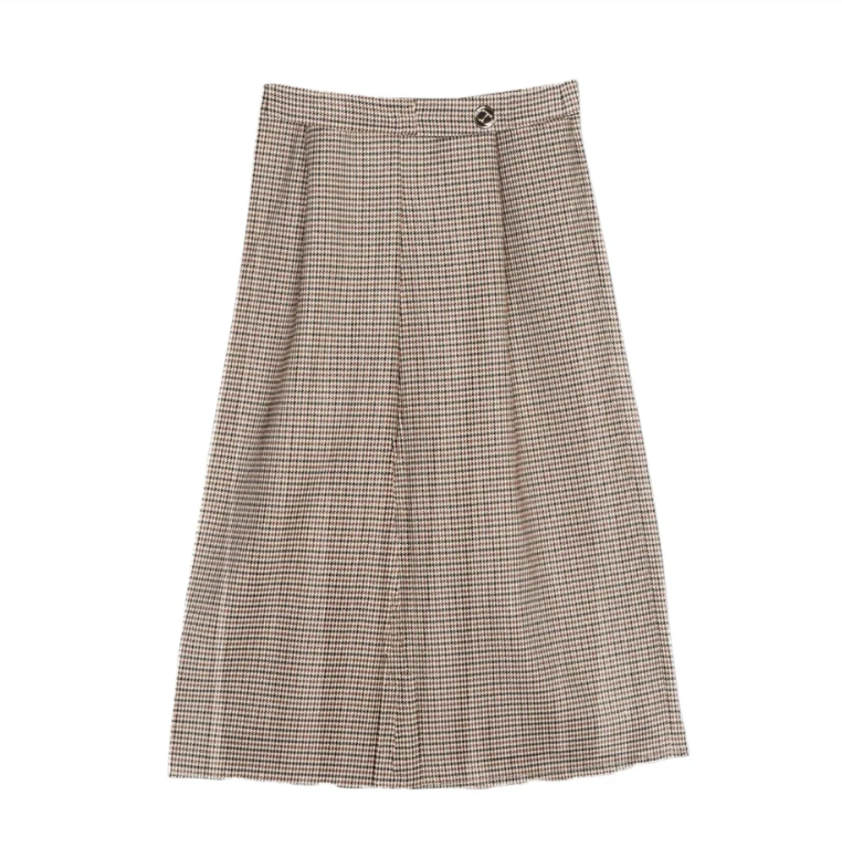 252GJ2105-LONG SKIRT PIED DE POULE-PIED DE PEULE CAMEL