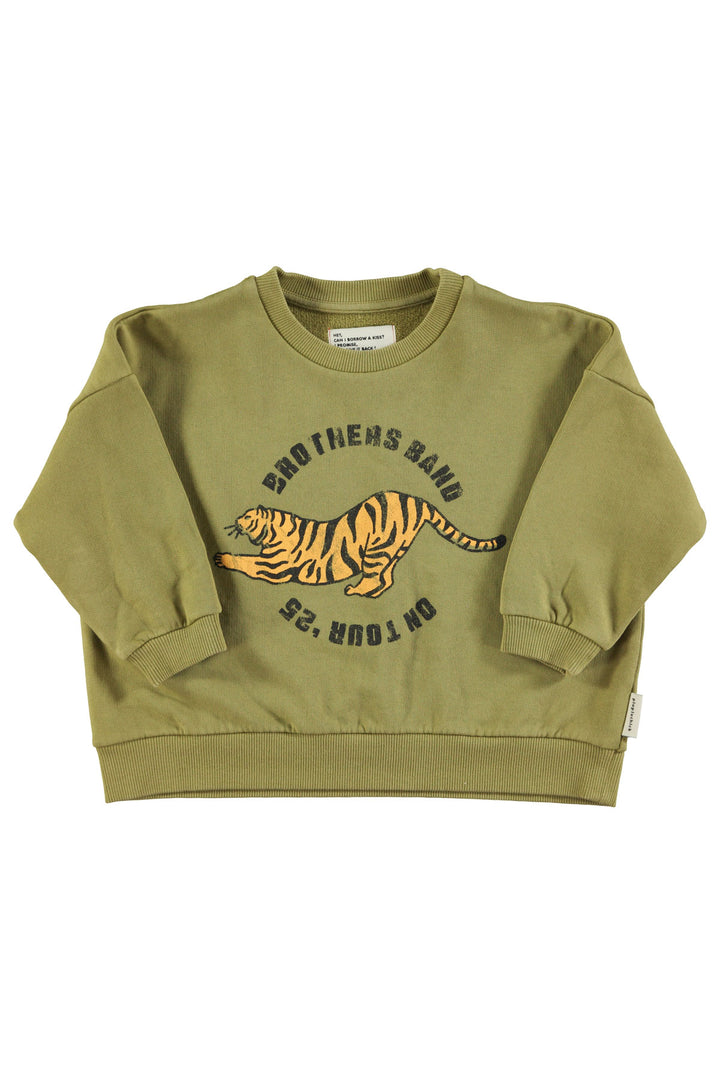 AW25.FLP2503A-Sweatshirt | Olive green w/ tiger print-olive green | carded organic cotton fleece