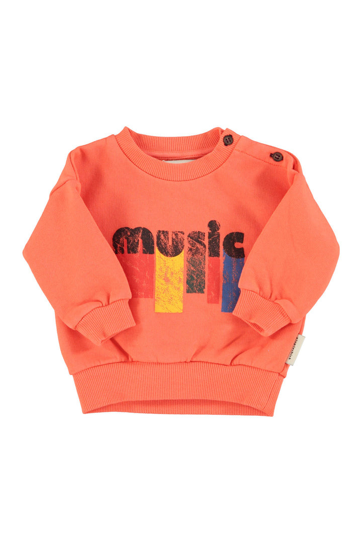 AW25.FLP2503-Sweatshirt | Orange w/ "music" print-orange | carded organic cotton fleece