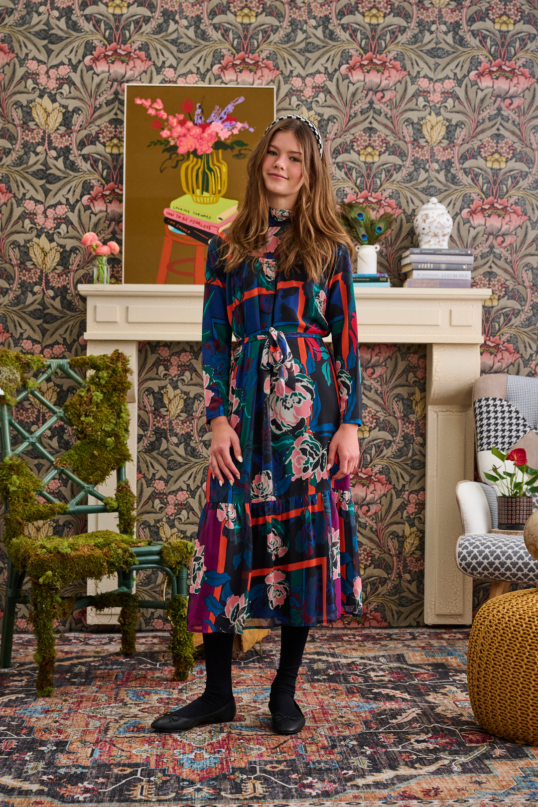 T-1163-VIBERANT FLORAL CHIFFON A-LINE DRESS
