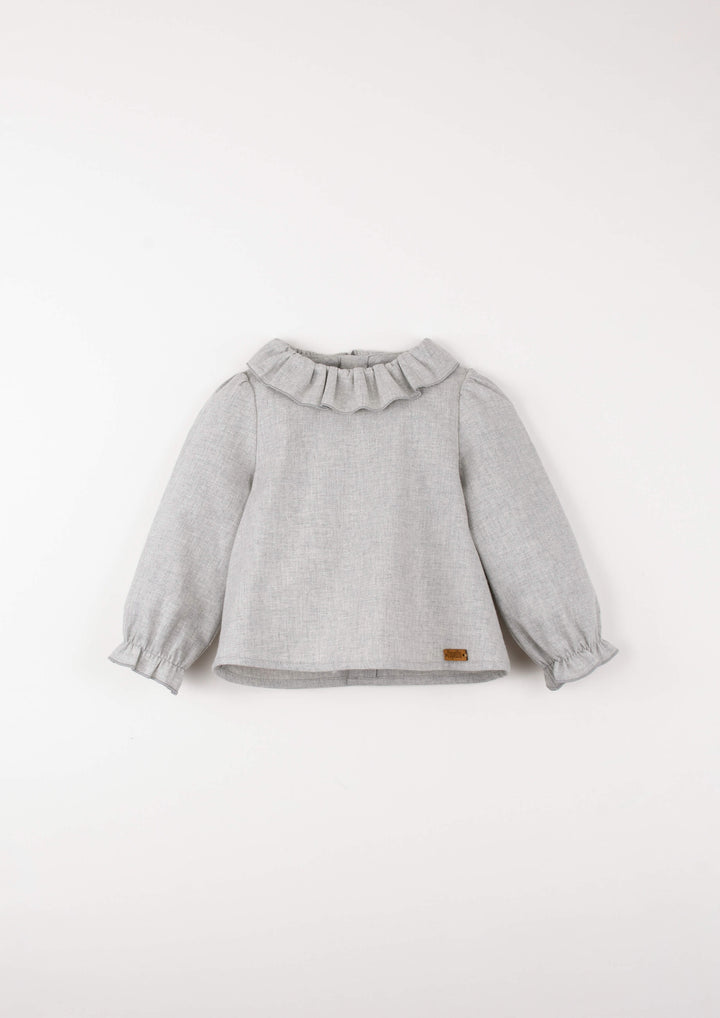 Mod.22.3 Grey melange shirt with frilled neckline