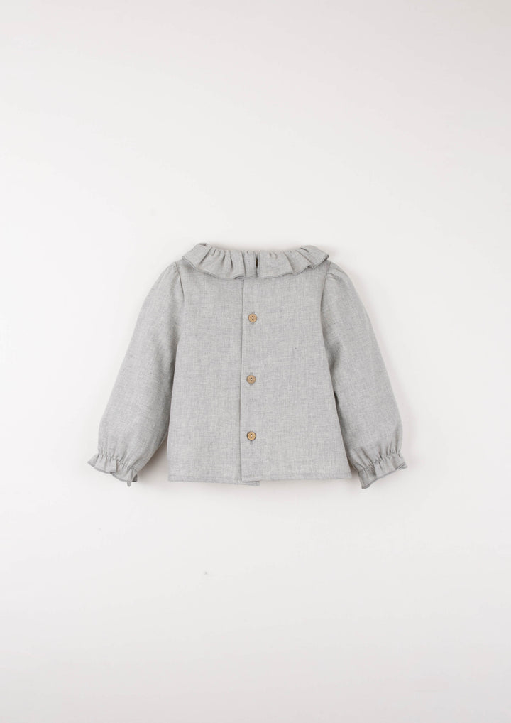 Mod.22.3 Grey melange shirt with frilled neckline