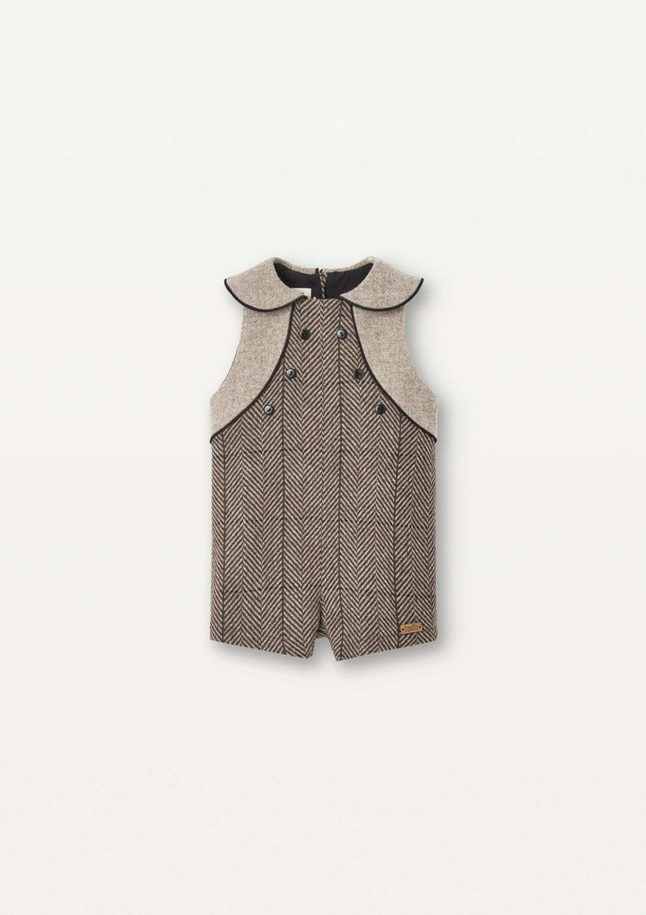 Mod.7.1 Brown herringbone woollen dungarees with baby collar