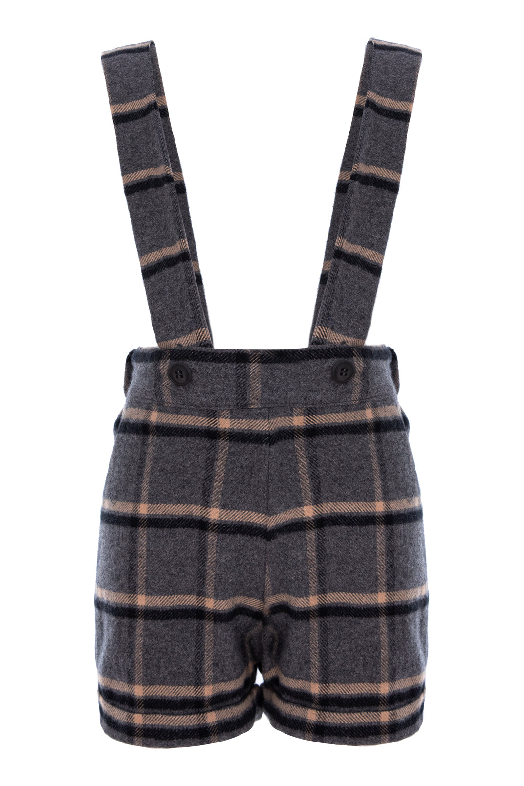 TOBIAS SHORT PANTS/ SUSPENDERS-GREY/BEIGE PLAIDS