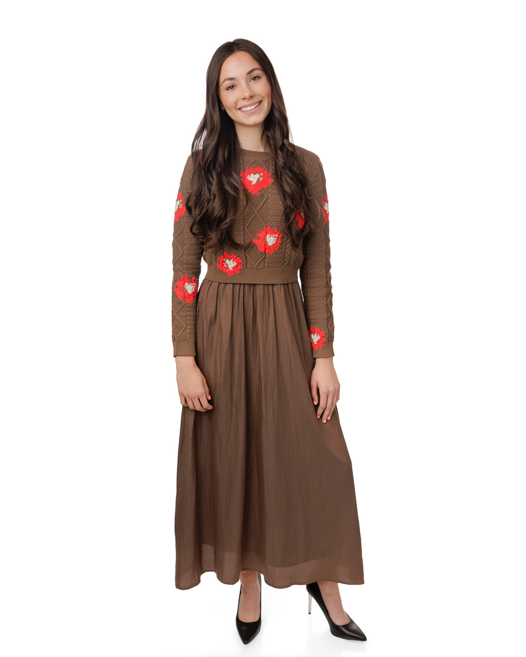 TW51220TJ-A-Brown And Orange Jumper With Knit Overlay
