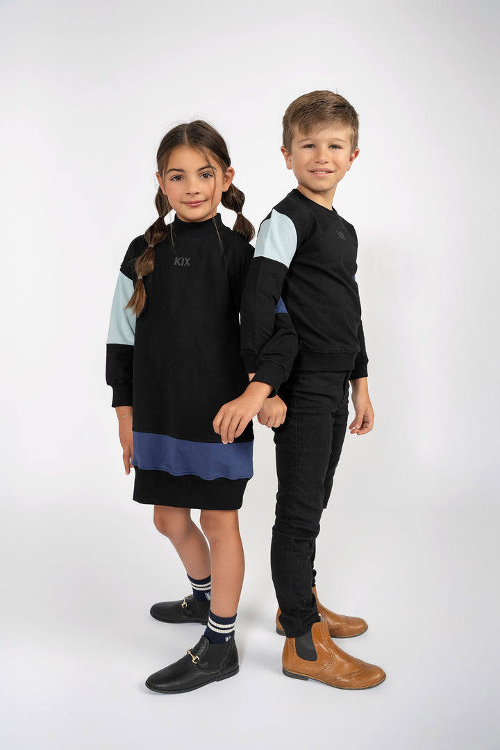 K6700-COLOR BLOCK SWEATSHIRT-BLACK/BLUE