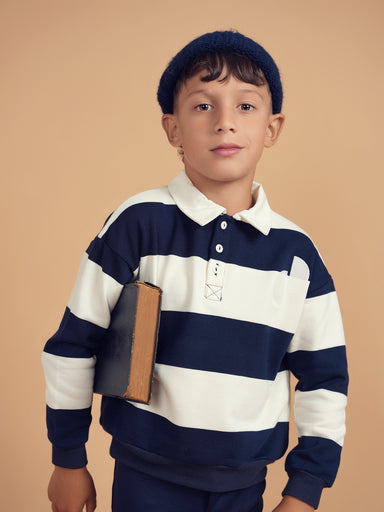 21-113-Stripe Boy Polo-Navy