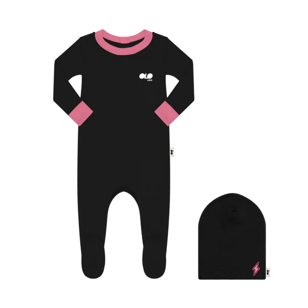 OLO BLAZE FOOTIE BEANIE SET NEON PINK