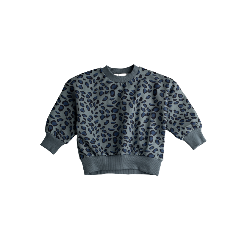 610C-Blue leopard FRENCH TERRY FABRIC-Boy sweatshirt, as baby sweatshirt without leggings