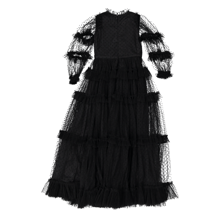 AW1136-Tulle Pleated Frill Dress-Black