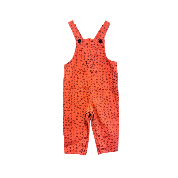 AW25.BB2511D-Baby dungarees | Raspberry w/ black flowers-raspberry | cotton twill