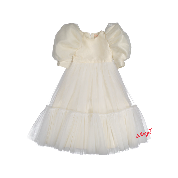 AW23-55-JACKIE DRESS(LONG)-Ivory Tulle  whoopikids