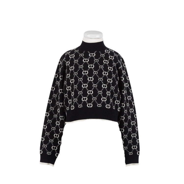 252GJ3024-MOCKNECK SWEATER-NERO/MICRO LOGO OFF WHITE