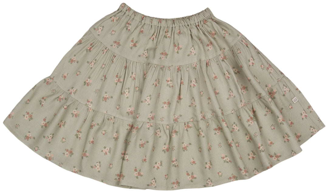 Victoria Skirt-Printed Viscose Rayon Twill - Ditsy Bouquet Jade Print
