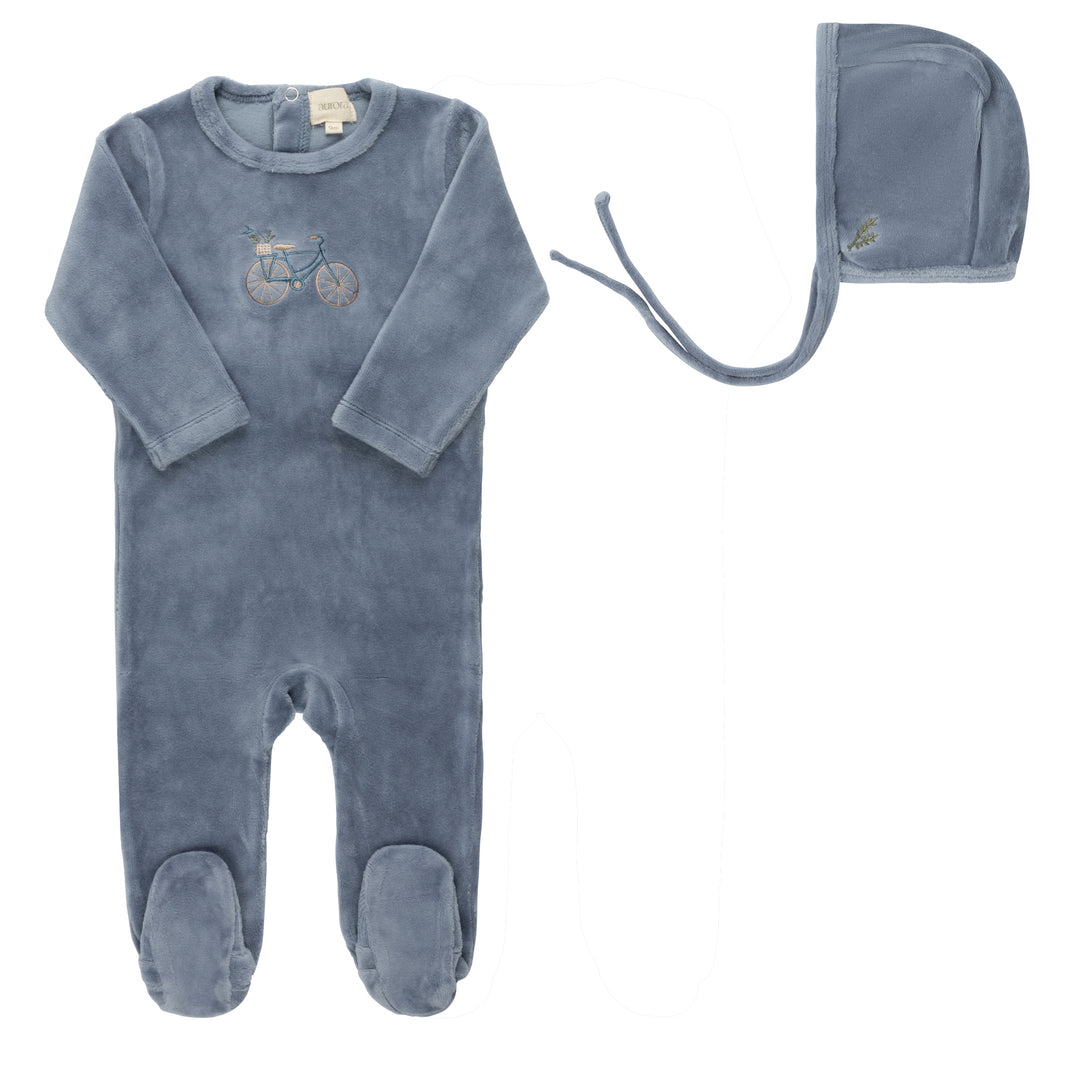 Velour Bicycle Collection-Blue-Footie/Bonnet Set