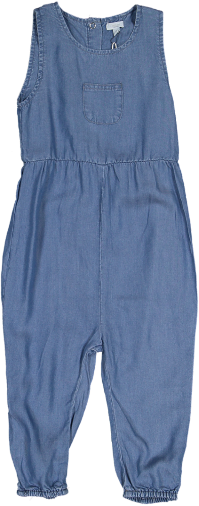 BTS25007BRL-Boys Denim Tencel Long Romper-Blue Wash