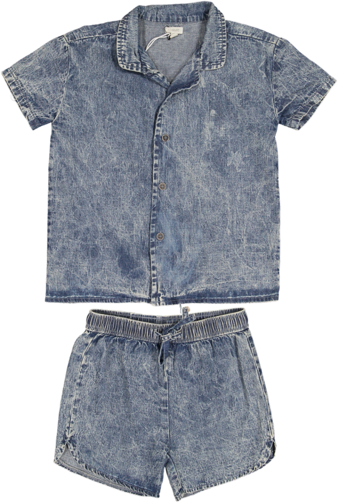 BTS25002TS-Printed Denim Boy Track Set-Denim Piping