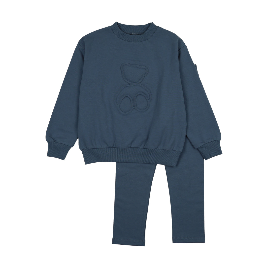 BLW25032SW-Embossed Teddy Sweatshirt Set-Denim/Blue