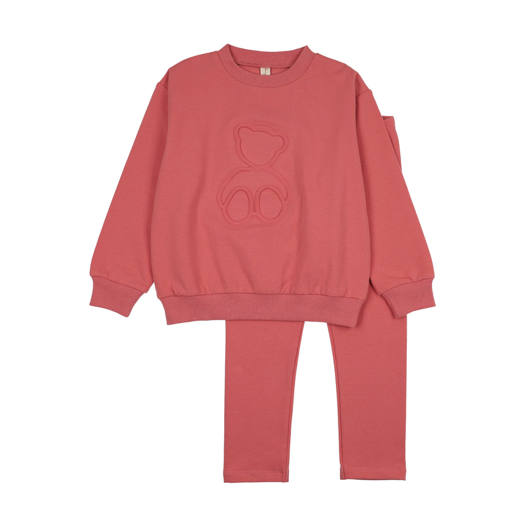 BLW25032SW-Embossed Teddy Sweatshirt Set-Coral