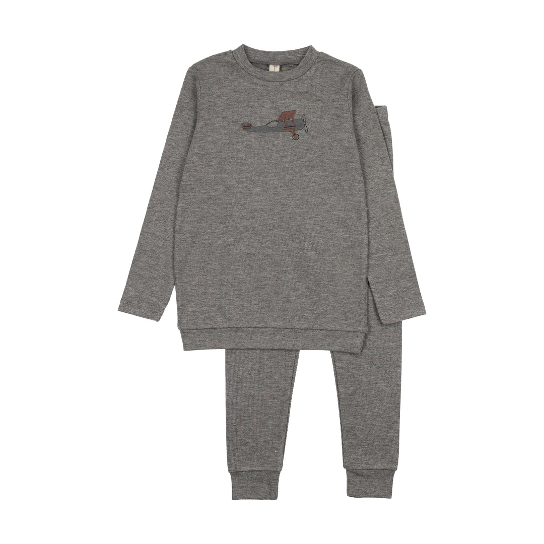 BLW25022SW-Embroidered Graphic Sweatshirt Set-Gray Airplane