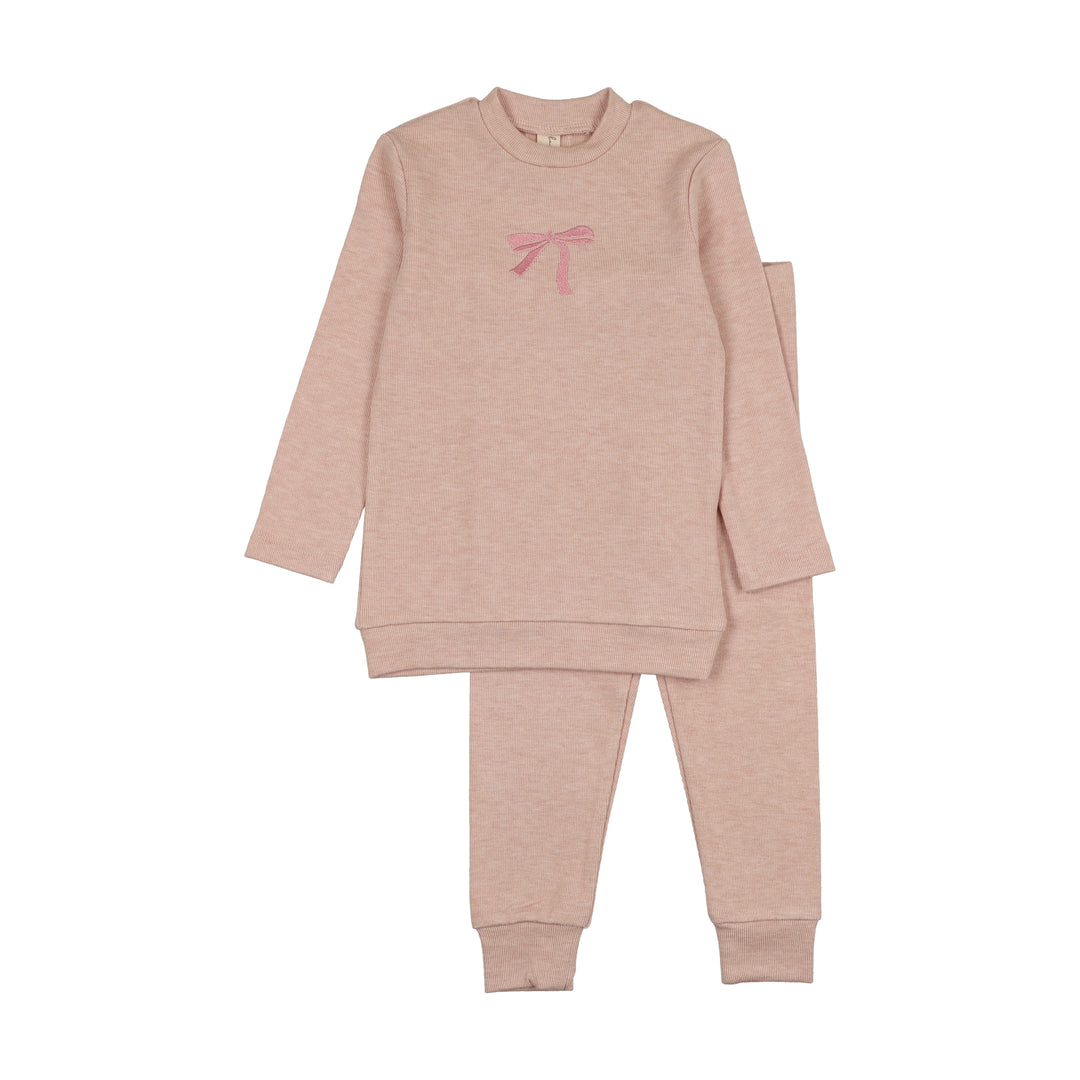 BLW25022SW-Embroidered Graphic Sweatshirt Set-Pink Bow