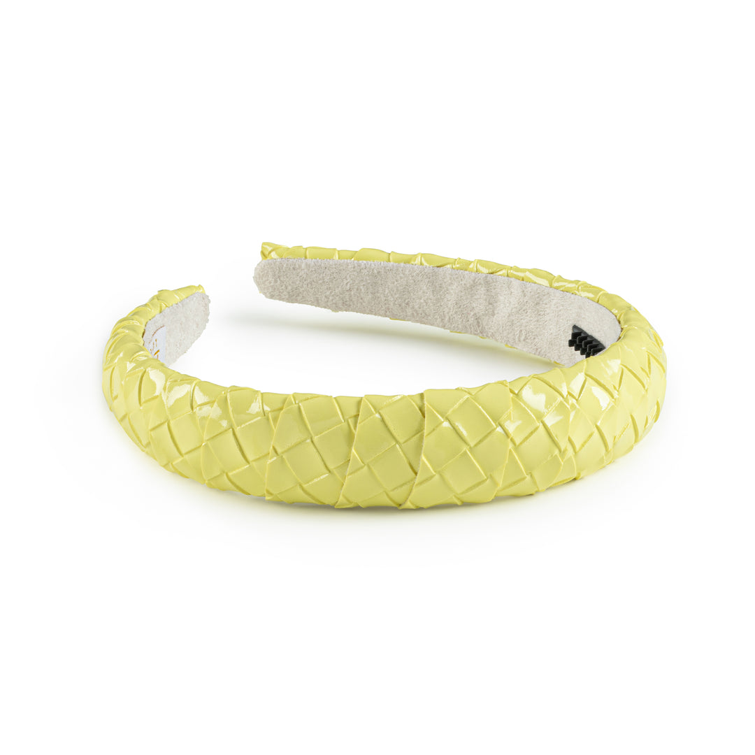 braih002-Poppy braided woven patent headband lemon
