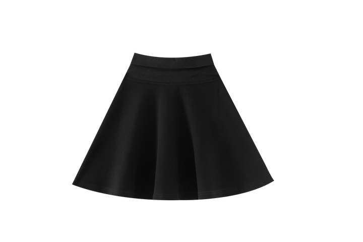 CIRCLE SKIRT WITH KNIT WAIST-BLACK