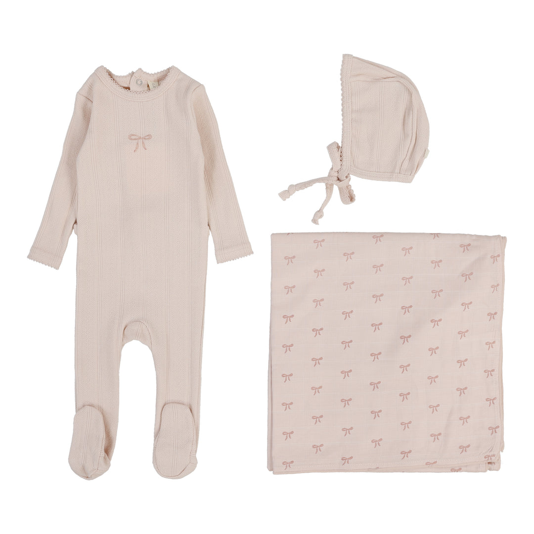 Pointelle Graphic Layette Set-Soft Pink Bow