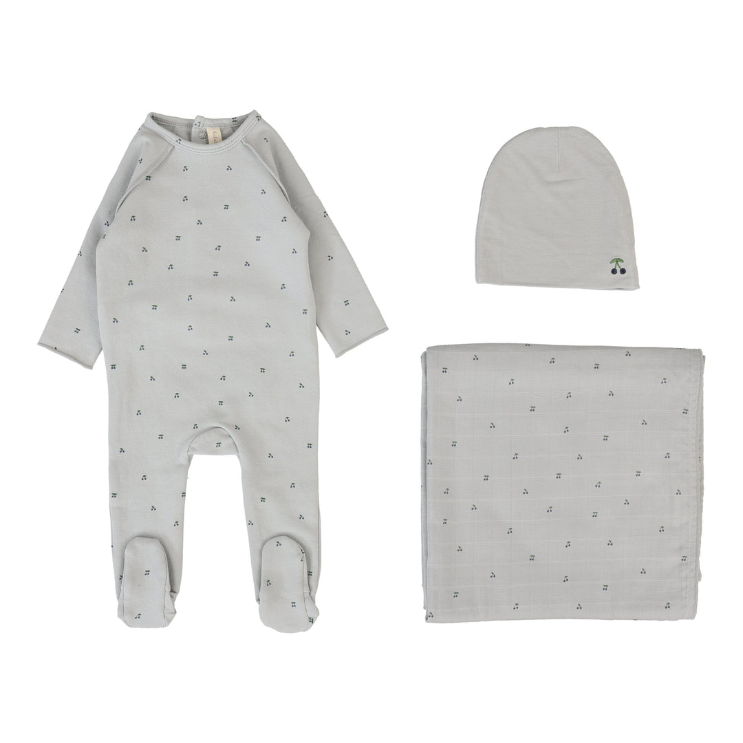 Cherry Print Layette Set-Pale Blue
