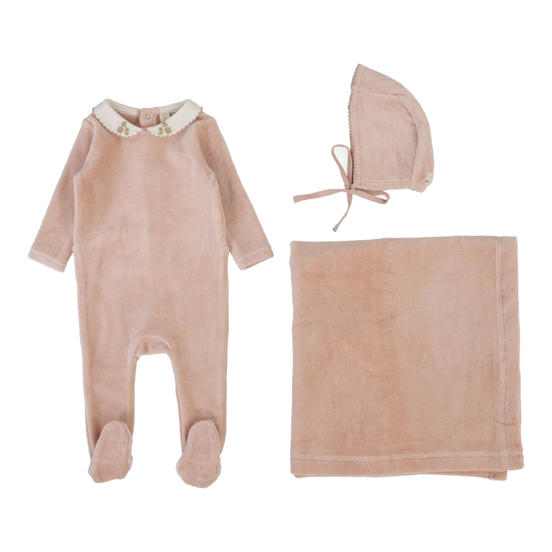 Velour Collar Layette Set-Dusty Pink
