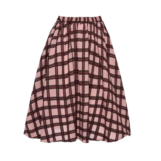Special Edition Iris Cotton Skirt Longer Length - Pink Cheks