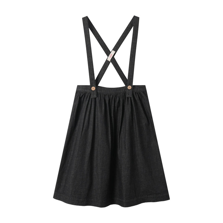CIRCLE SKIRT WITH SUSPENDERS-BLACK DENIM