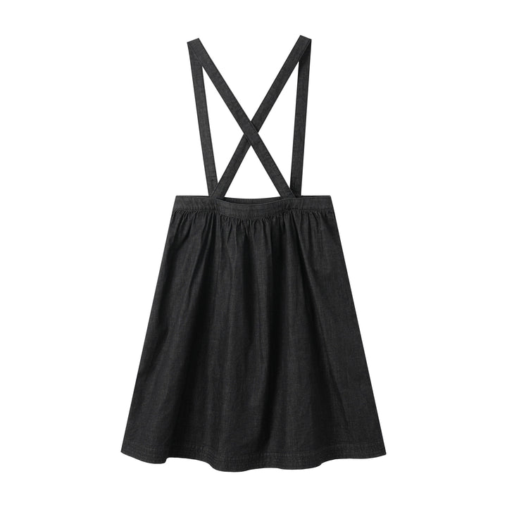 CIRCLE SKIRT WITH SUSPENDERS-BLACK DENIM