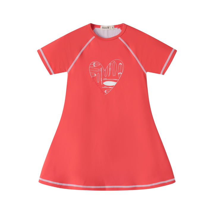 CENTER HEART SWIM DRESS-CORAL